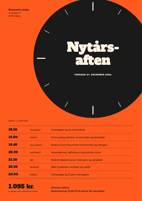 Nytårsmenu — urskive og klokkeslæt