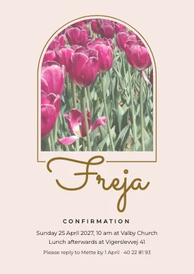 Confirmation — tulips in an arched window