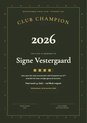 Club champion certificate — chess club