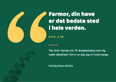 Havefødselsdag — takkekort med citat