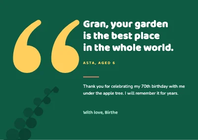 Garden birthday — thank-you card with a quote