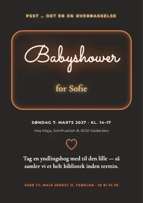 Babyshower — neonskilt i varm glød