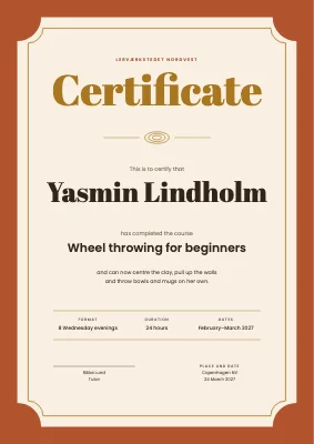 Course certificate — pottery