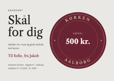 Gavekort til vinbar — vinrødt segl