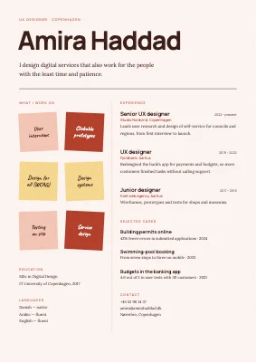 UX designer CV — sticky notes
