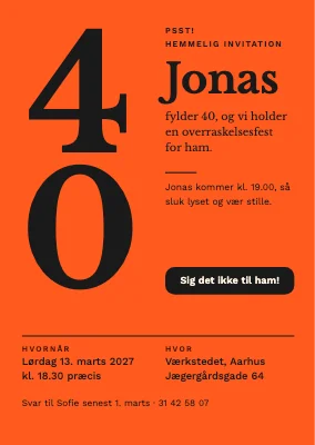 Overraskelsesfest — invitation til 40 år