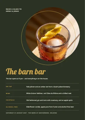 Barn wedding drinks menu