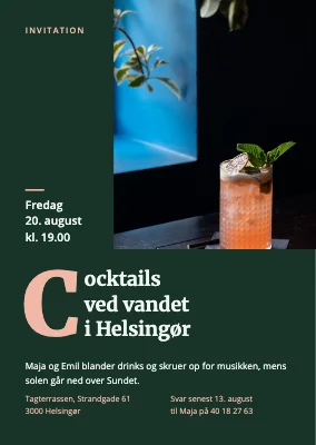 Cocktailparty — stort initial og ferskendrink