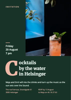 Cocktail party — drop cap and peach cocktail