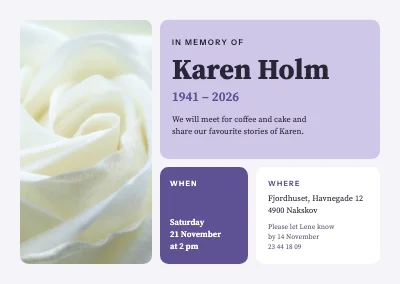 Memorial gathering — calm tiles with a white rose