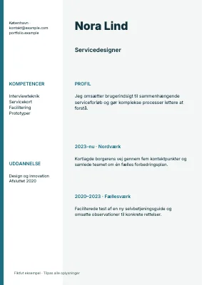 Servicedesigner — Venstre spalte