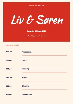 Song booklet — Liv and Søren, Rønne