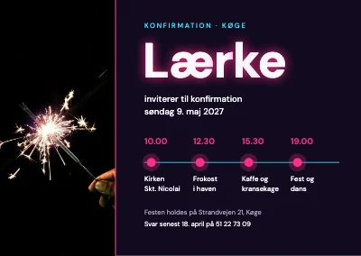 Konfirmation — neon tidslinje for dagen