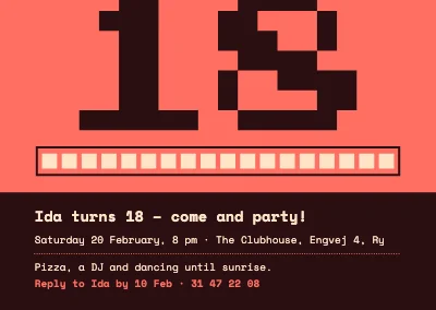 18th birthday — invitation with a pixel 18