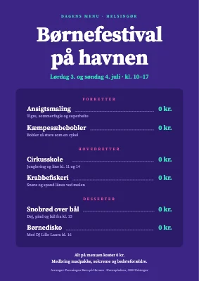 Børnefestival — dagens menu på havnen