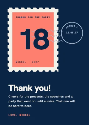 18th birthday — postage stamp thank-you card