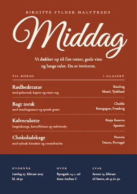 Fødselsdagsmiddag — invitation som vinmenu