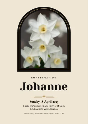 Confirmation invitation — black arch with narcissi