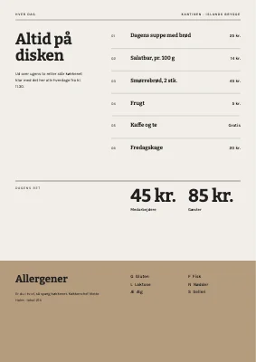Side 2 af Kantine — ugens menu med ugenummer