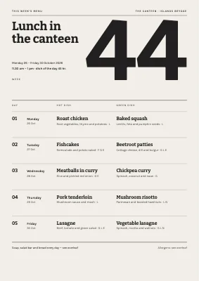 Canteen — weekly menu with week number