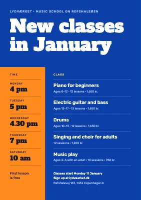 Music school — new classes in January
