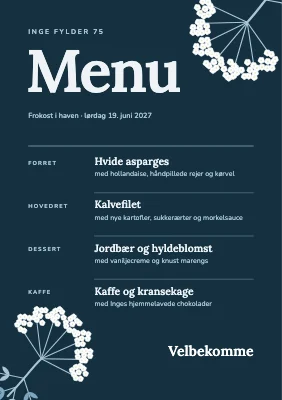 75-års fødselsdag — menukort med hyldeblomst