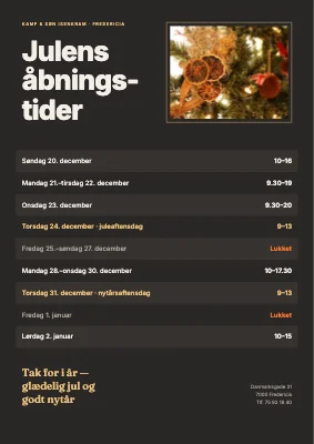 Julens åbningstider — butiksskilt med foto