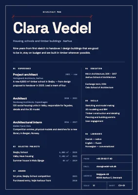 Architect CV — drawing sheet