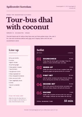 Recipe sheet — music venue