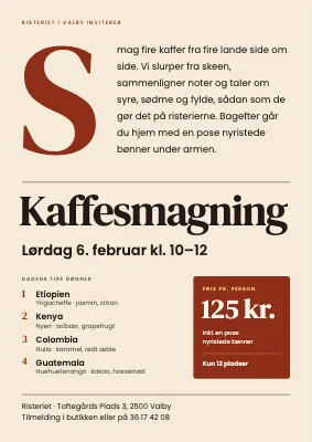 Kaffesmagning — plakat med stort forbogstav