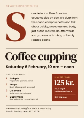 Coffee cupping — poster with a giant drop cap