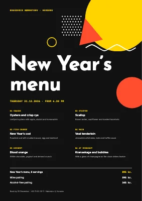 New Year’s Eve menu — Memphis on black