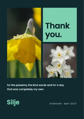 Thank-you card — photo grid with daffodils