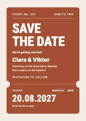 Save the date — town-hall wedding ticket