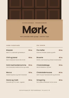 Chokoladebar — menukort