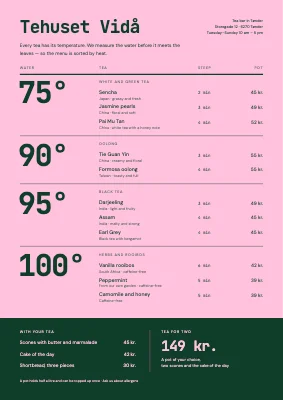 Tea bar — tea menu by temperature