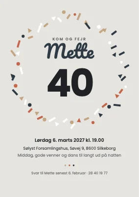 40-års fødselsdag — invitation med konfettikrans