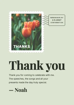 Confirmation thank-you card — stamp and postmark