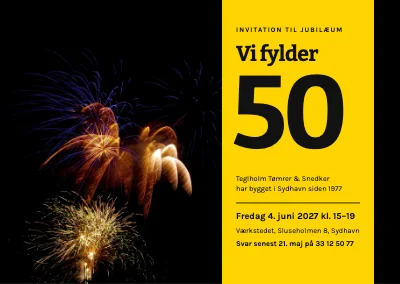 Firmajubilæum — fyrværkeri og gult bånd