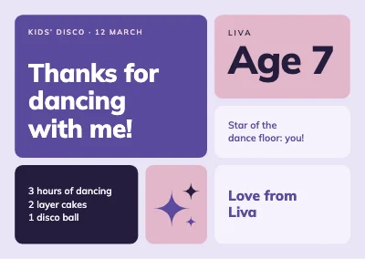 Kids’ disco — thank-you card in tiles