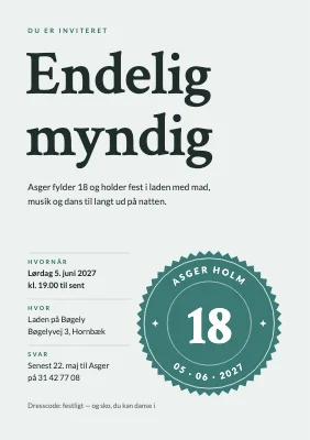 18-års fødselsdag — invitation med segl