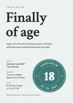 18th birthday — invitation with a seal