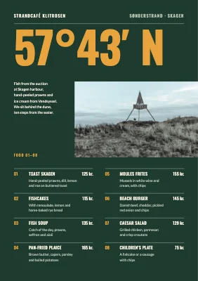 Beach café in Skagen — menu