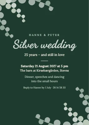 Silver wedding — silver eucalyptus on bottle green