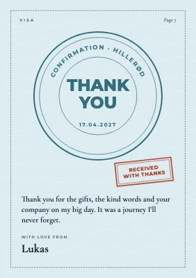 Confirmation thank-you card — visa stamp