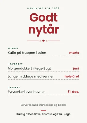 Nytårskort — menu for det nye år