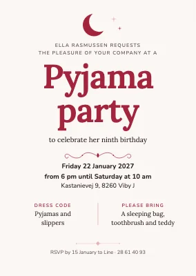 Pyjama party — children’s birthday invitation