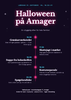 Halloweenfest — aftenens tidslinje