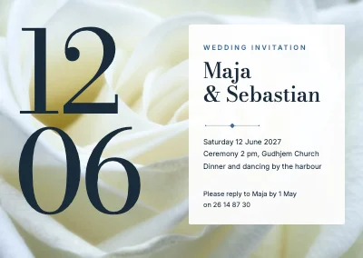 Wedding invitation — white rose and date