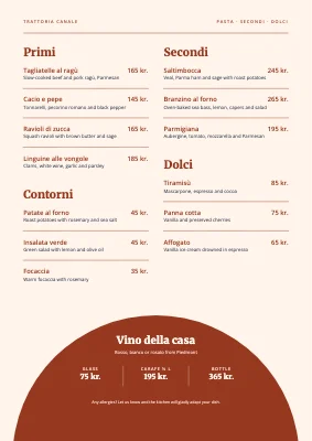 Page 2 of Trattoria — pizza and pasta